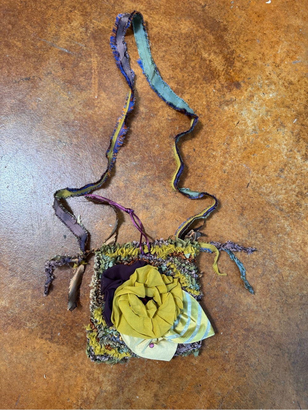 Handmade OOAK satin silk tapestry crossbody textured mini bag like new